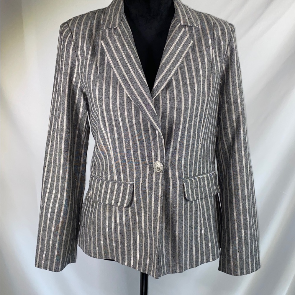 Vintage Athena Marie Striped Gray Metallic Tailored Blazer Jacket Medium M